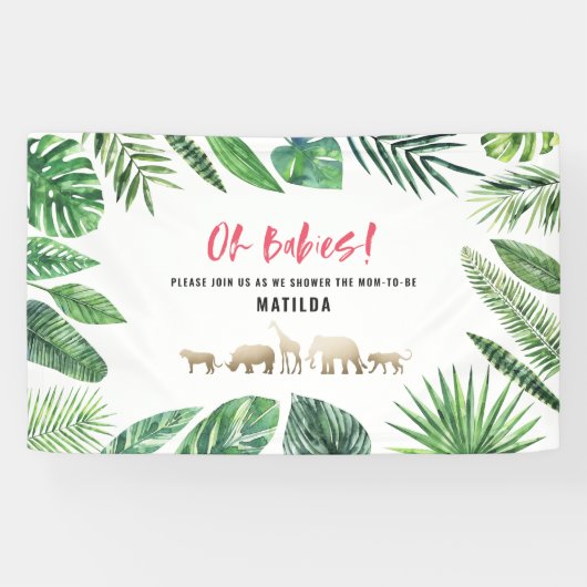 Banderoles Feuillage tropical + animaux d'or baby shower (Horizontal)