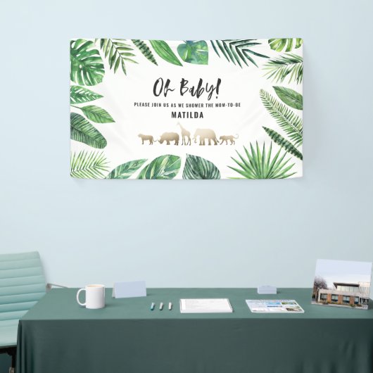 Banderoles Feuillage tropical + animaux d'or baby shower (Salon professionnel)