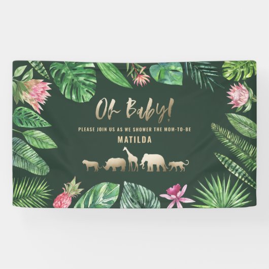 Banderoles Feuillage tropical + animaux d'or baby shower (Horizontal)