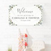 Banderoles feuillage vert eucalyptus mariage d'accueil (En situation)