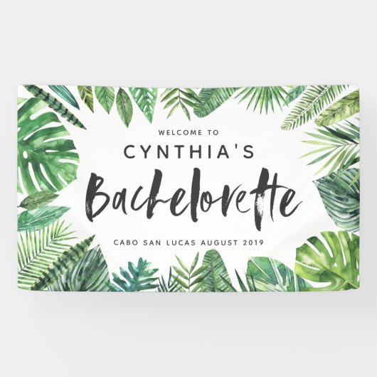 Banderoles Feuille de palme tropicale & script bachelorette (Horizontal)