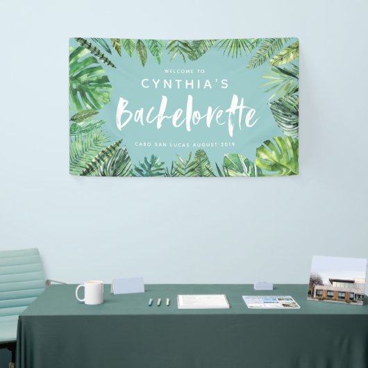 Banderoles Feuille de palme tropicale & script bachelorette (Salon professionnel)