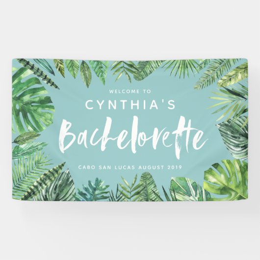 Banderoles Feuille de palme tropicale & script bachelorette (Horizontal)