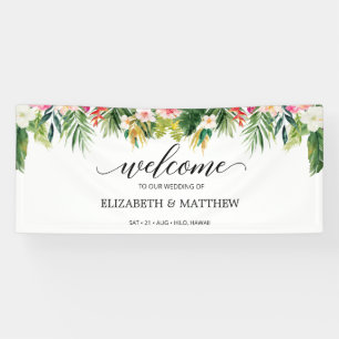 Banderoles Feuille d'été Tropical Script Mariage Bienvenue