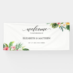 Banderoles Feuille Tropical Script Mariage Bienvenue