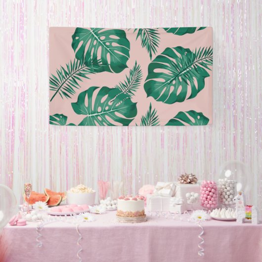 Banderoles Feuilles Pink & Green Palm sans couture Motif (Fête)