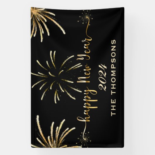 Banderoles Feux d'artifice festifs Bonne Année Noir et Or (Verticale)