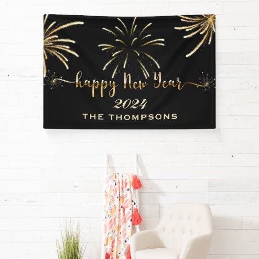Banderoles Feux d'artifice festifs Bonne Année Noir et Or (Insitu)