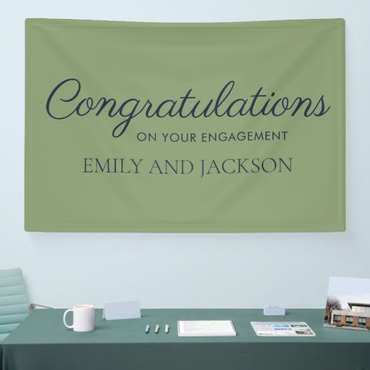 Banderoles Fiançailles de script élégant vert olive (Salon professionnel)