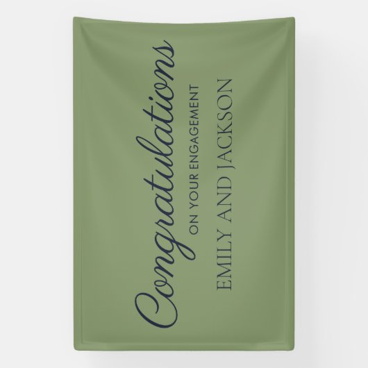 Banderoles Fiançailles de script élégant vert olive (Verticale)