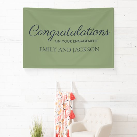 Banderoles Fiançailles de script élégant vert olive (Insitu)