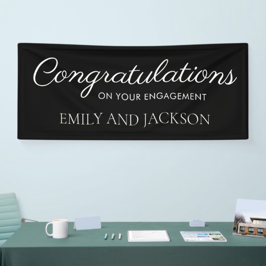 Banderoles Fiançailles de script noir blanc élégant (Salon professionnel)