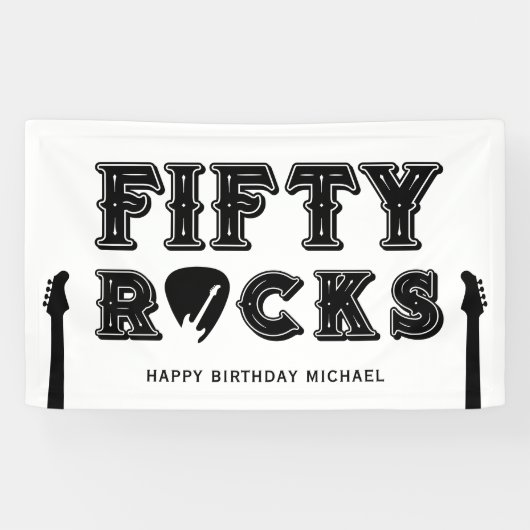Banderoles Fifty Rocks Guitar Pick 50th Birthday Party (Horizontal)