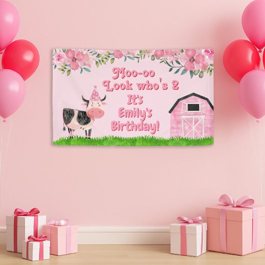 Banderoles Fille 2ème Anniversaire Rose Grange Vache