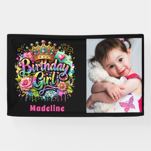 Banderoles Fille Anniversaire Enfants Rose Turquoise Graffiti (Horizontal)