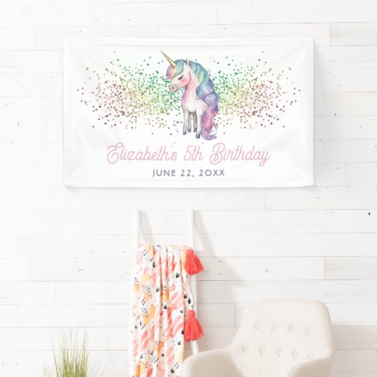 Banderoles Fille arc-en-ciel Parties scintillant magique Unic (En situation)