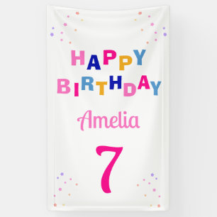 Banderoles Fille aux étoiles roses Joyeux Anniversaire