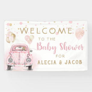 Banderoles Fille Conduire Par Baby shower Pink Gold Car
