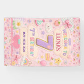 Banderoles Fille d'anniversaire 7 ans Pastel Patchwork Arc-en (Horizontal)
