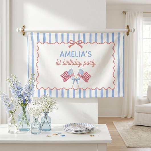 Banderoles Fille d'anniversaire avec un nœud de drapeau améri