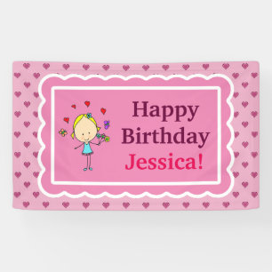 Banderoles Fille d'anniversaire, Coeurs d'amour, Fleurs, Papi