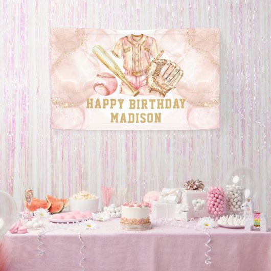 Banderoles Fille de luxe Anniversaire Pink Gold Baseball (Fête)