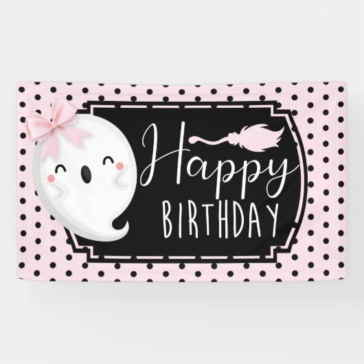 Banderoles Fille d'Halloween heureux anniversaire rose noir (Horizontal)