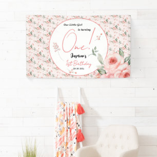 Banderoles Fille élégante aquarelle rose rose 1er anniversair