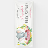 Banderoles Fille Eléphant Baby shower rose et gris (Vertical)