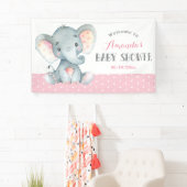 Banderoles Fille Eléphant Baby shower rose et gris (En situation)