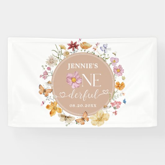 Banderoles Fille Fleur sauvage Onederful 1er anniversaire fêt (Horizontal)