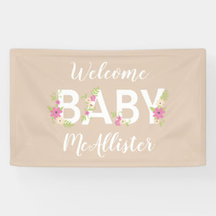 Banderoles Fille Fleurs Vintage Rose Baby Shower en Fleur