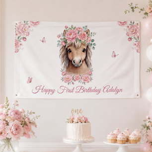 Banderoles Fille Mignonne Cheval Floral Rose Premier Annivers