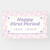 Banderoles Fille mignonne Pastel Fleurs roses Première Périod (Horizontal)
