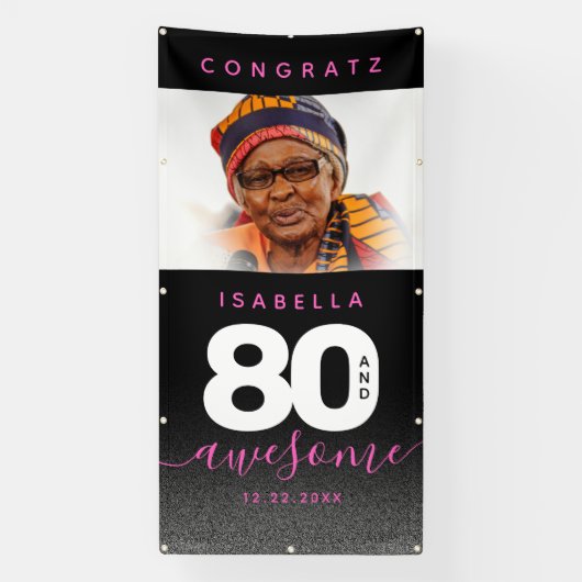 Banderoles Fille moderne rose 80 et stupéfiant (Verticale)