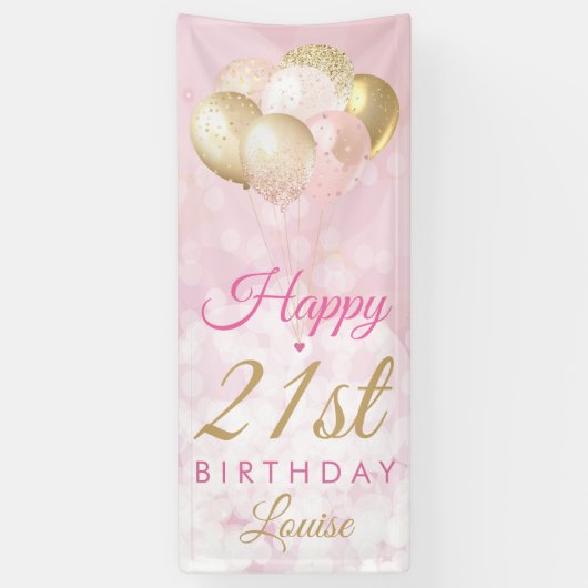 Banderoles Fille Parties scintillant rose Ballons 21e anniver (Vertical)