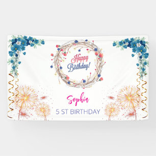 Banderoles fille rose bienvenue aquarelle florale fête d'anni