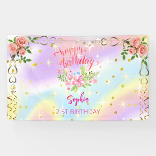 Banderoles fille rose bienvenue aquarelle florale fête d'anni