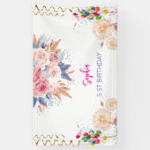 Banderoles fille rose bienvenue aquarelle florale fête d'anni (Vertical)