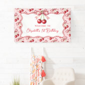 Banderoles Fille rose Coquette rouge Cherry premier anniversa (En situation)