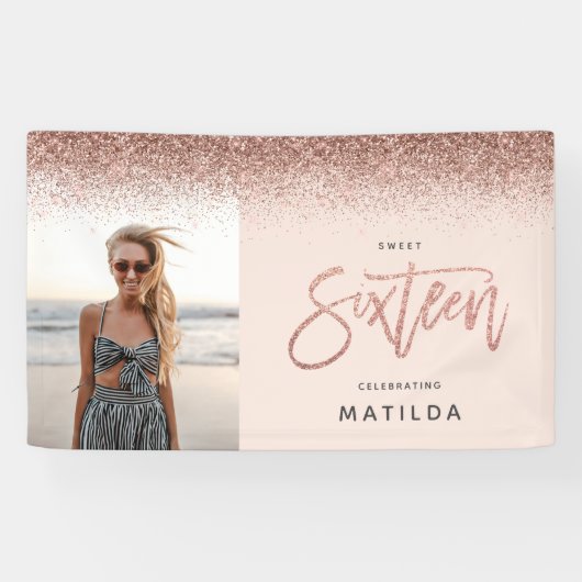 Banderoles Fille rose or parties scintillant rose photo 16e a (Horizontal)