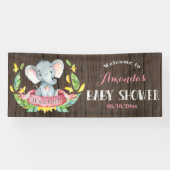 Banderoles Fille rustique Eléphant Baby shower rose et gris (Horizontal)