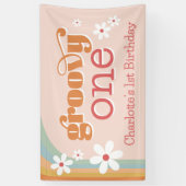 Banderoles Fille Super One Retro Daisies 1er anniversaire (Vertical)