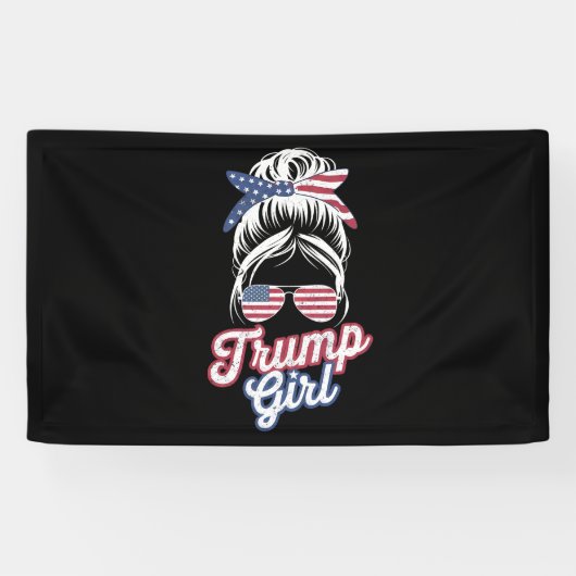 Banderoles Fille Trump Chignon Décoiffé Vintage Drapeau Améri (Horizontal)