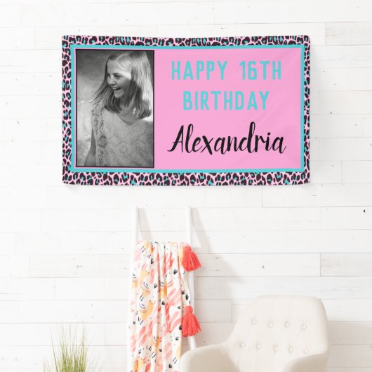 Banderoles Fille Turquoise/Empreinte de léopard rose Doux 16  (En situation)