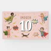 Banderoles Filles Cool Pink Action Superhero Anniversaire de (Horizontal)