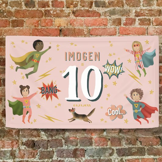 Banderoles Filles Cool Pink Action Superhero Anniversaire de