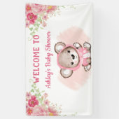 Banderoles Filles Ours Rose Floral Custom Baby shower Bannièr (Vertical)