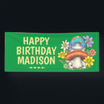 Banderoles Filles personnalisées Anniversaire de la grenouill<br><div class="desc">Bannière d'anniversaire personnalisée pour filles grenouilles. Ce design a une jolie fleur de grenouille,  et le design de champignons. Décor d'anniversaire pour une fête d'anniversaire à thème Frog.</div>