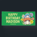 Banderoles Filles personnalisées Anniversaire de la grenouill<br><div class="desc">Bannière d'anniversaire personnalisée pour filles grenouilles. Ce design a une jolie fleur de grenouille,  et le design de champignons. Décor d'anniversaire pour une fête d'anniversaire à thème Frog.</div>